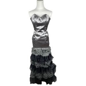 Clarisse women's size 2 Silver and black Mermaid tiered strapless gown, ruffles